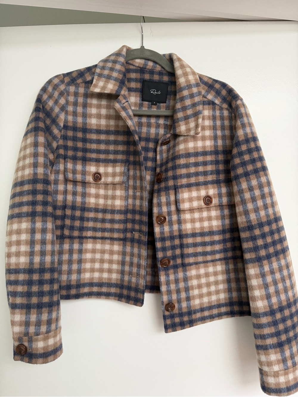 Rails Plaid Button-Front Jacket in Tan and Blue